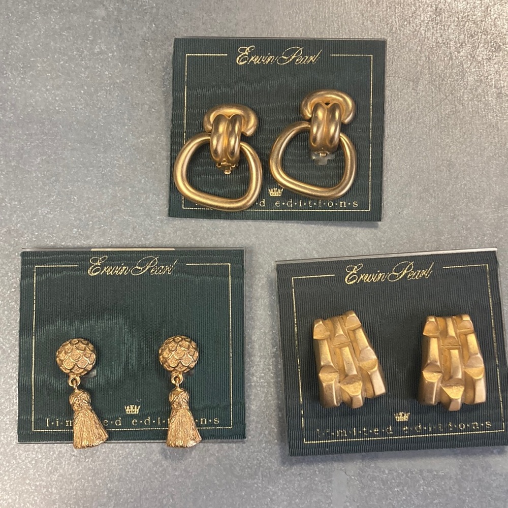 Authentic Bundle of 3 Costume Clip Erwin Pearl Earrings Pre Owned